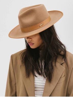 Gigi Pip Monroe Rancher Hat Wool Felt Tan Camel Wide Brim Size 57 S/M